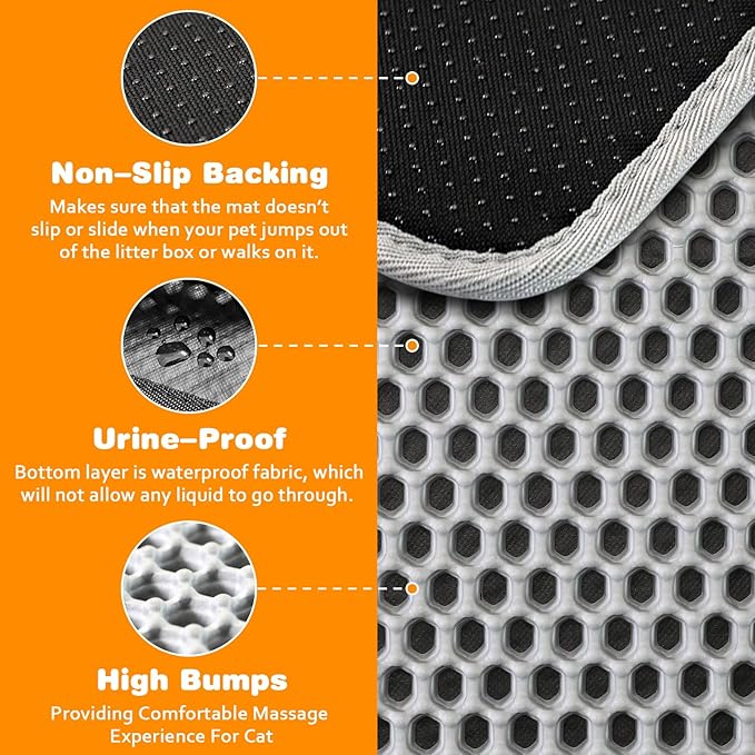 blissstorm Waterproof Cat Litter Mat, Double Layer EVA, Odor-Free Large Grid, Urine Proof, Easy Cleanup (Khaki, 12 x 12)