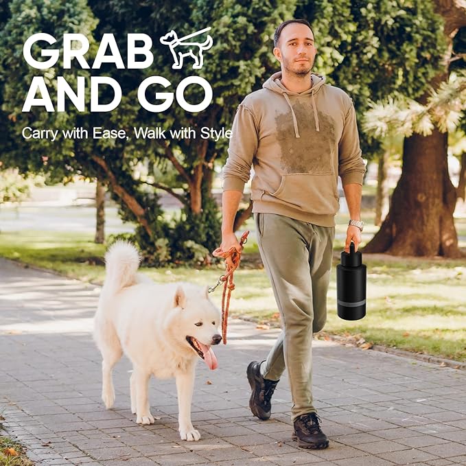 Dog Dad Gift, Insulated Dog Water Bottle with Travel Bowl, Men Christmas, Birthday for DogLover, Portable Water Bottle Dispenser, Accessories for Car, Camping, Outdoor, Detachable (DogDad-Black)