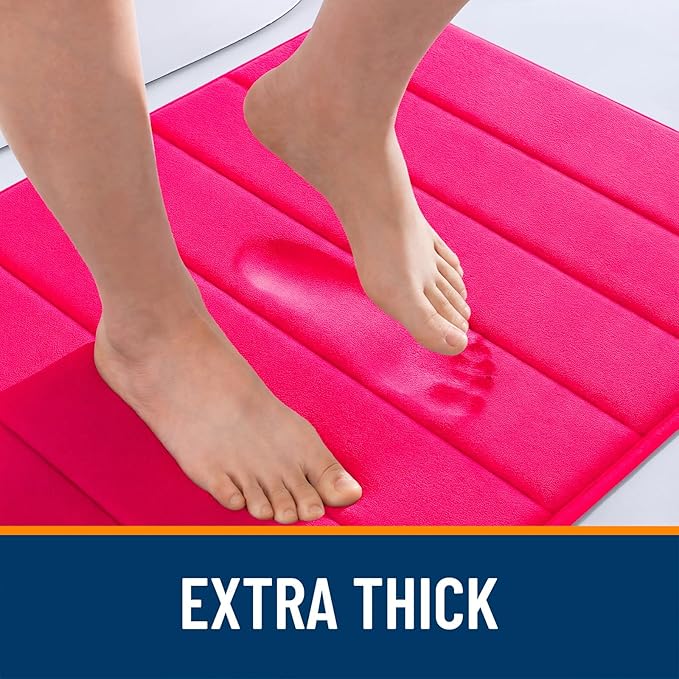 OLANLY Memory Foam Bath Mat 30x20, Super Soft Absorbent Bathroom Rugs, Quick Dry, Machine Washable Shower Floor Rugs, Bathmat Carpet, Bathroom Home Decor Accessories, Hot Pink
