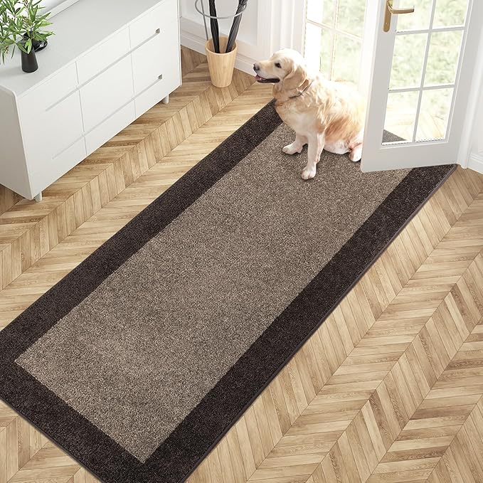 PURRUGS Dirt Trapping Door Mat 32" x 72", Non-Slip Machine Washable Entry Rug, Entrance Mat, Indoor Front Door Mat, Super Absorbent Entryway Rug for Muddy Shoes & Paws, Grayish Brown & Coffee