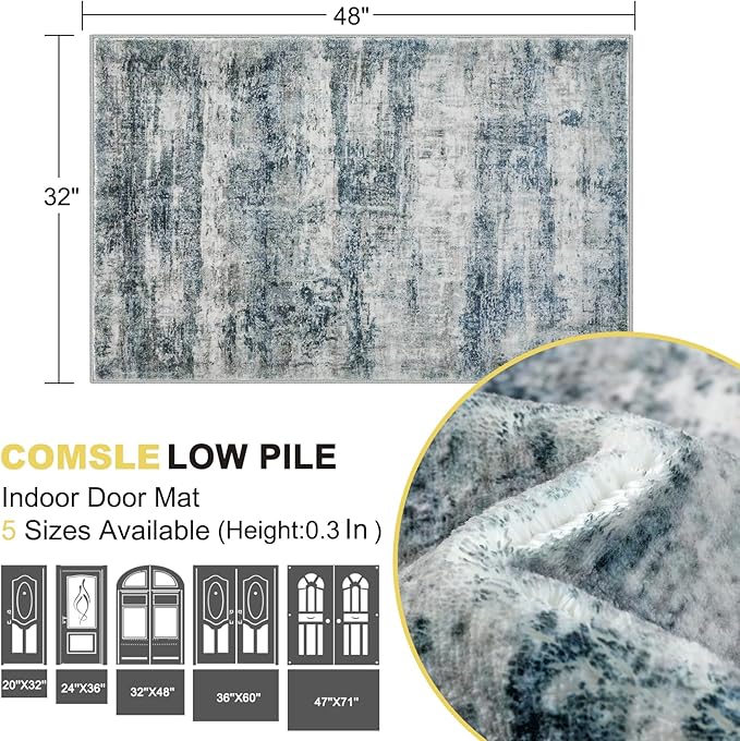 COMSLE Door Mat, Front Door Rug Indoor for Entrance Faux Wool Absorbent Non Slip Modern Throw Rug for Entryway Hallway Muddy Paws - Pet Friendly, 32x48 Inches, Green/Worn Blue Machine Washable