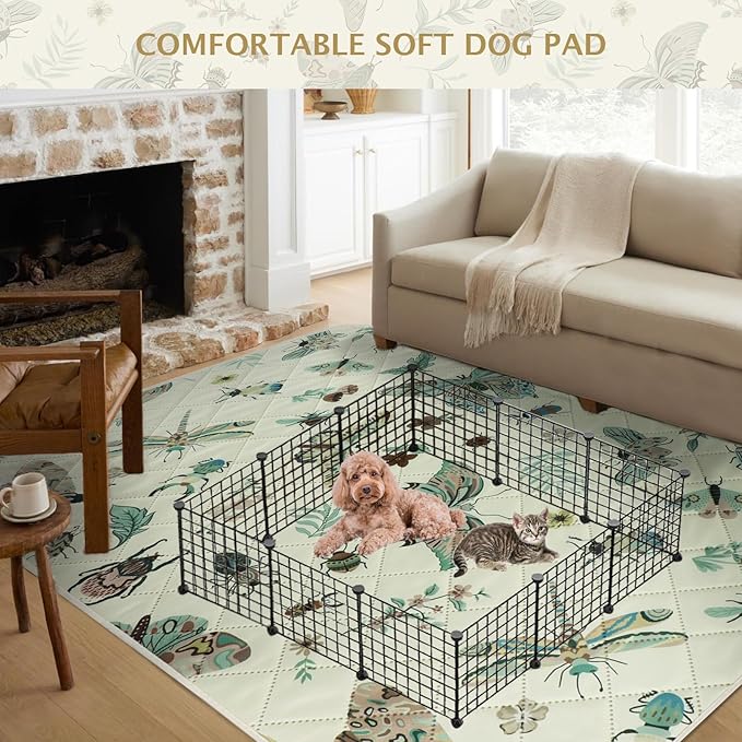 IEUUMLER Washable Pee Pads for Dogs, 1 Pack Insect Pattern Reusable Waterproof Puppy Potty Pads, Non-Slip Absorbent Pet Training Pads for Playpen Crate Bed EU014