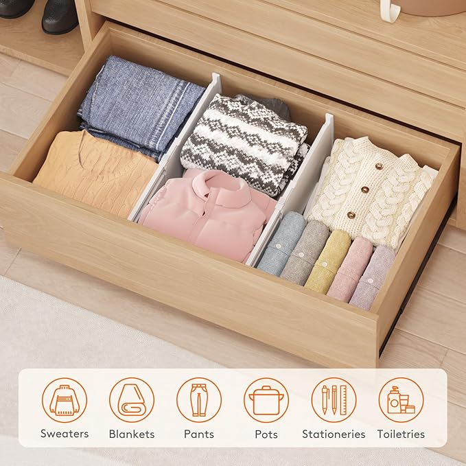 Lifewit 8" High 6 Pack Deep Drawer Dividers, 35 –55cm/13.8-22.5" Adjustable Dresser Drawer Divider, White Drawer Organizer for Clothes, Tall Drawer Separator for Dresser Kitchen Bedroom Cabinet Office