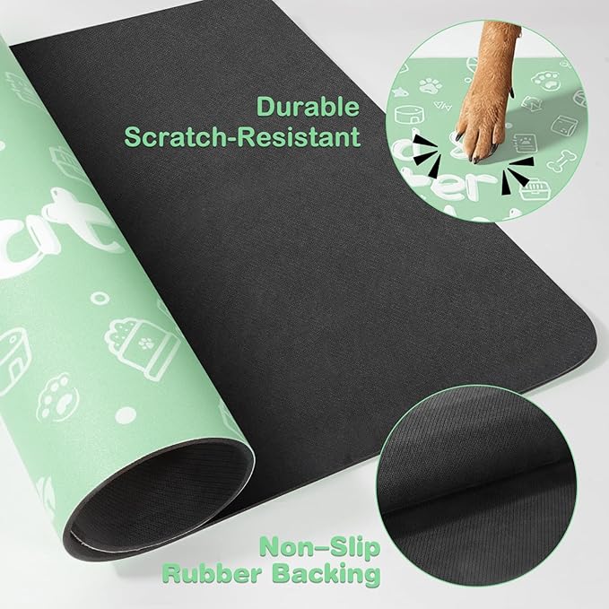 Pet Feeding Mat,Dog Cat Mat for Food and Water,Dog Bowl Waterproof Placemat with Rubber Backing,Absorbent Quick Dry Water Dispenser Mat for Pet（Green 16"×24"）