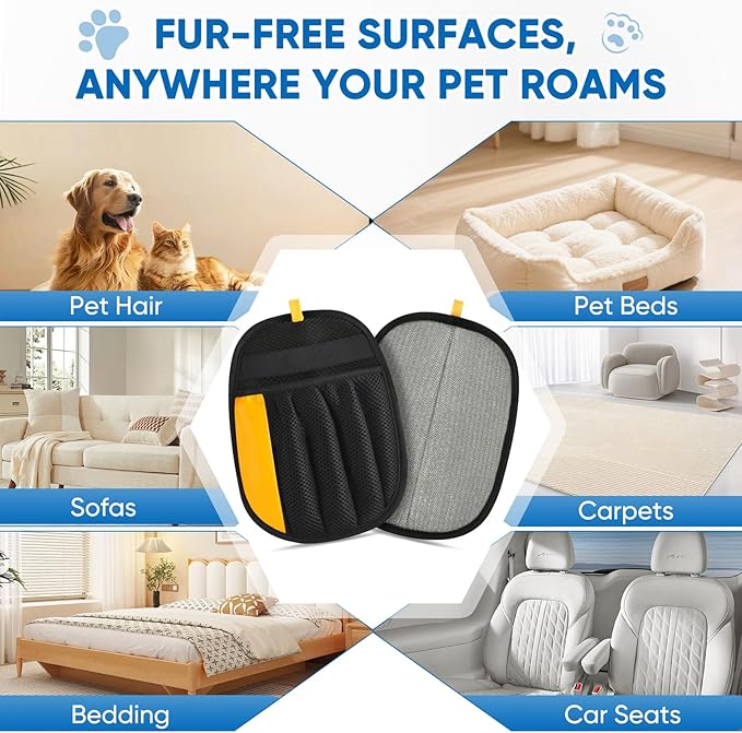 Upgraded Pet Hair Removal Glove, Electrostatic Five-Finger Reusable Pet Hair Remover for Couch, Car Seats, Clothing & Furniture, Dog Cat Fur Grooming Mitt for Laundry & Carpet