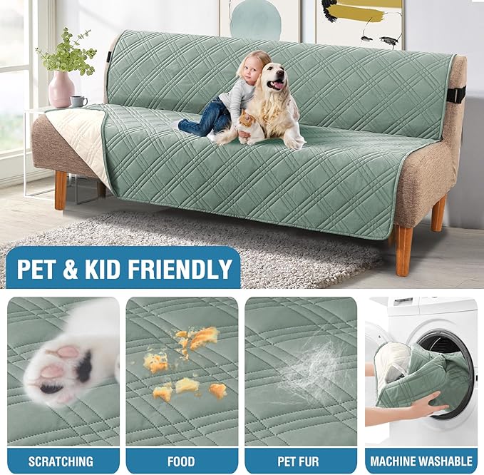 H.VERSAILTEX 100% Waterproof Futon Sofa Slipcover Reversible Sofa Cover Armless Futon Cover Soft Thicken Sofa Bed Pets Kids Dog Cat Fit Sitting Width Up to 70", Lily Pad/Beige