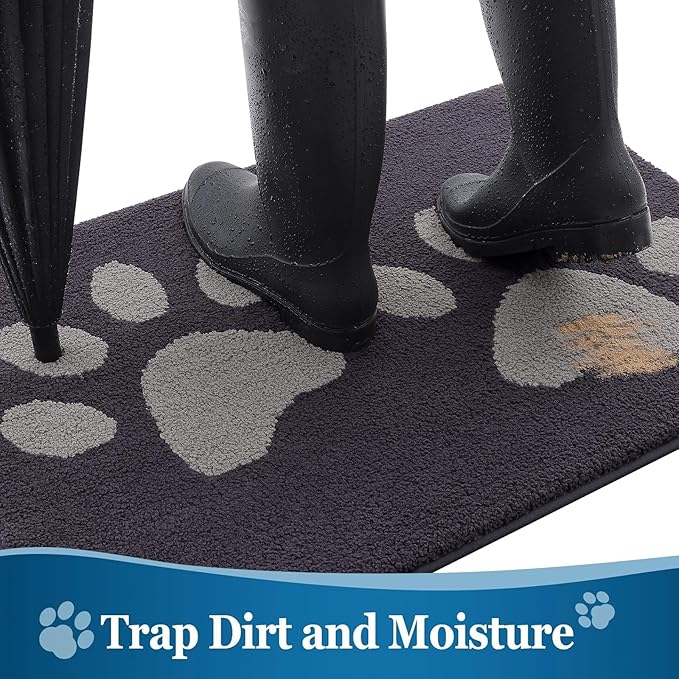 Buganda Dog Door Mat for Muddy Paws, Absorbent Dirt Trapper Washable Indoor Doormats, Non Slip Low-Profile Mud Mat for Dogs, Front Entrance Doormat for Inside Floor (47x20 Inches, Dark Grey)