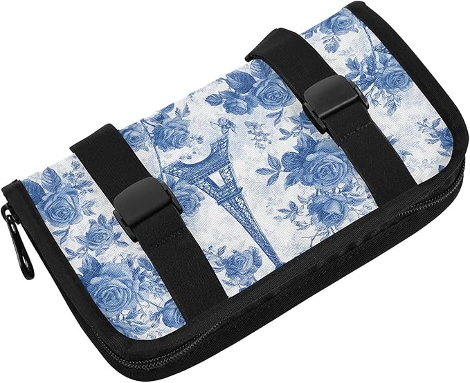 Car Tissue Holder Car Napkin Holder Car Tissue Box Dispenser Storage Case Sun Visor Mask Holder with Adjustable Straps Reusable Refillable Blue Roses and Eiffel Tower