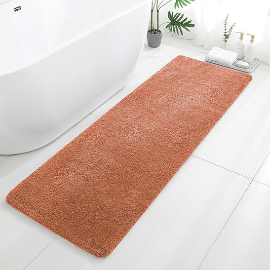 Rust Bathroom Rugs Runner 24"x72" - Extra Long Plush Bath Mat, Non Slip Absorbent Microfiber Floor Rug, Washable and Fluffy - Ideal for Bathroom, Kitchen or Pet Mat Use