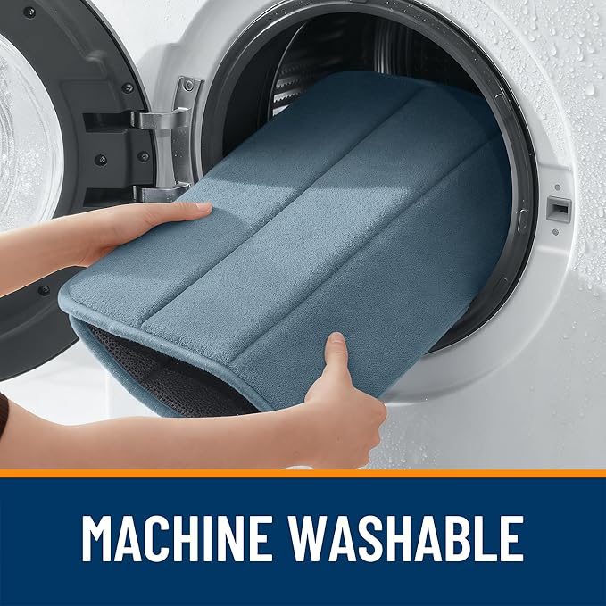 OLANLY Memory Foam Toilet Rugs U Shaped 24x20, Super Soft Absorbent Contour Bath Rugs, Quick Dry, Machine Washable Toilet Mat, Bathmat Floor Carpet, Bathroom Home Decor Accessories, Airy Blue