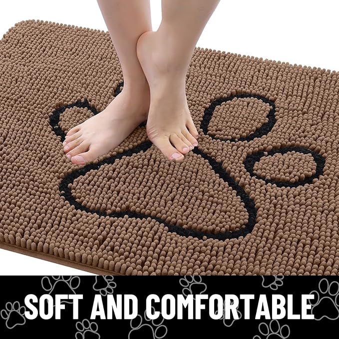 Smiry Dog Door Mat for Muddy Paws, Absorbent Dirt Trapper Non Slip Quick Dry Washable Chenille Mat for Mud Dogs, Entry Rug for Indoor and Outdoor (71x46 Inches, Coffee and Black)