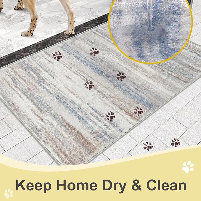 COMSLE Door Mat, Front Door Rug Indoor for Entrance Faux Wool Absorbent Non Slip Modern Throw Rug for Entryway Bedroom Muddy Paws - Pet Friendly, 36x60 Inches,Gray Brown Machine Washable