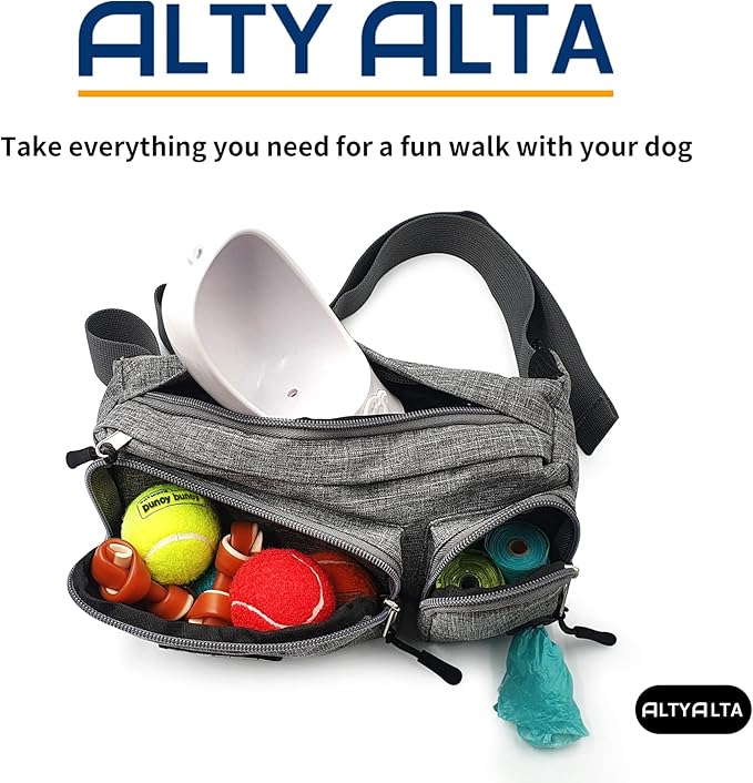 EZ Dog Walking Fanny Pack, Dog Training Treat Pouch, Easy for Walking with Dogs, Belt Bag with 6 Pockets and Waste Bag Dispenser