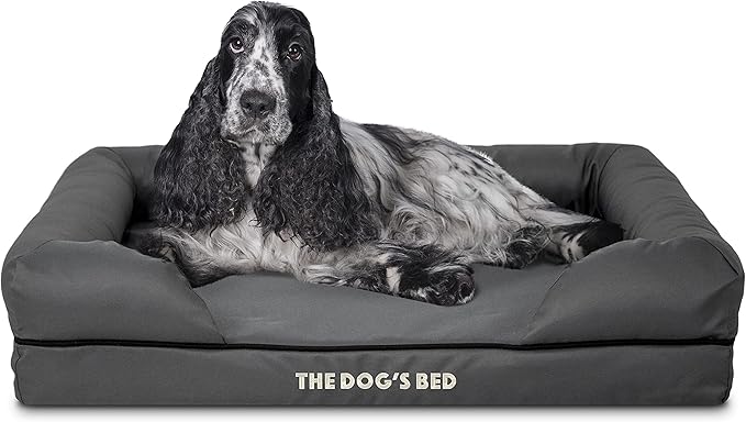 The Dog’s Bed Medium Oxford Grey, Memory Foam, Pain Relief: Arthritis, Hip & Elbow Dysplasia, Post Surgery, Lameness, Supportive, Calming, Waterproof Washable Cover