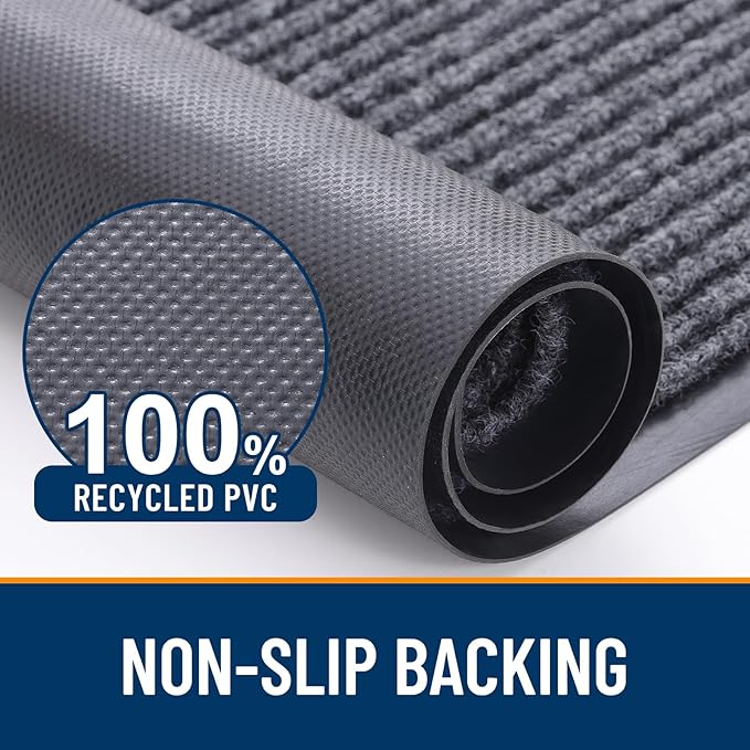 OLANLY Front Door Mat Indoor Outdoor Entrance, Waterproof Heavy Duty Doormat, Fade Resistant, Low Profile, Easy Clean Patio Porch Welcome Floor Mats for Entry, 59x30, Grey