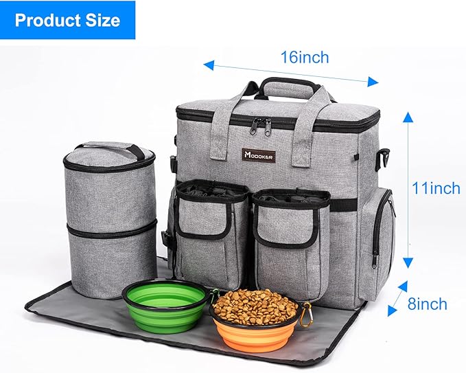 Dog Travel Bag, Airline Approved Pet Travel Bag with 2 Dog Treat Training Pouches for Weekend Pet Travel Supplies & Accessories, Light Grey