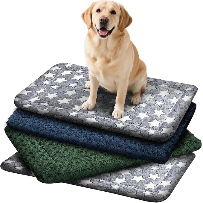 4 Pcs Washable Dog Bed Plush Orthopedic Outdoor Crate Mat with Non-Slip Bottom,Luxe Kennel Pad for Pets,Cozy Cage Cushion&Pet Sleeping Mattress Large Sized,Medium,Small Dogs,35 x 23 inch,Color Blend
