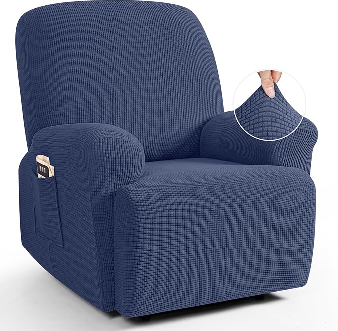 TAOCOCO Recliner Cover 4-Pieces, Recliner Stretch Sofa Slipcover, Recliner Cover 1 Seat, Couch Protector Soft, Furniture Protector Covers with Elastic,Chair Covers Jacquard Pattern (Navy Blue)