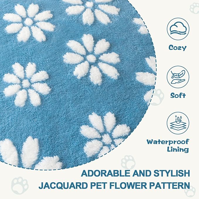 Yaning Waterproof Blanket for Dog Cat or Adult, Cute 3D Textured Flower Dog Blanket for Bed Couch Sofa, Soft Liquid Pee Proof Pet Furniture Protector, 50"x60", Blue