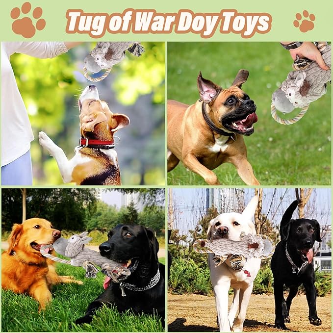 Large Squeaky Dog Toys for Aggressive Chewers,Interactive Tug of War Puppy Toys with Pull Rope,Tough Plush Pet Dog Chew Toys for Small, Medium and Big Dogs