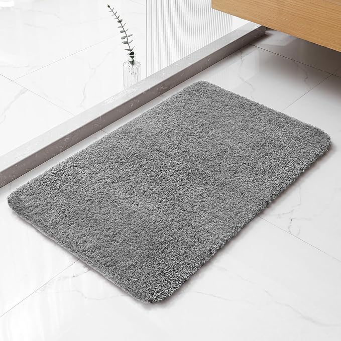 Gray Bathroom Rugs 20"x32" - Soft Plush Bath Mat, Non Slip Absorbent Microfiber Bathroom Rug, Machine Washable Floor Mat - Perfect for Vanity, Sink or Bathtub Area