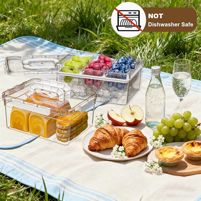 Bread Box with Ice Chilled Condiment Caddy, Portable Airtight Storage Container with Lid Handle for Kitchen Counter, Keeper for Homemade Bread, Toast, Bagel, Cookies, White