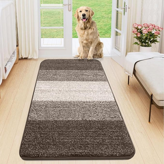 Smiry Dog Door Mat for Muddy Paws, Absorbs Moisture and Dirt, Low-Profile Entryway Mat with Non-Slip Backing, Entry Indoor Outdoor Doormat for Inside Floor (47x20 Inches, Light Brown, Striped)