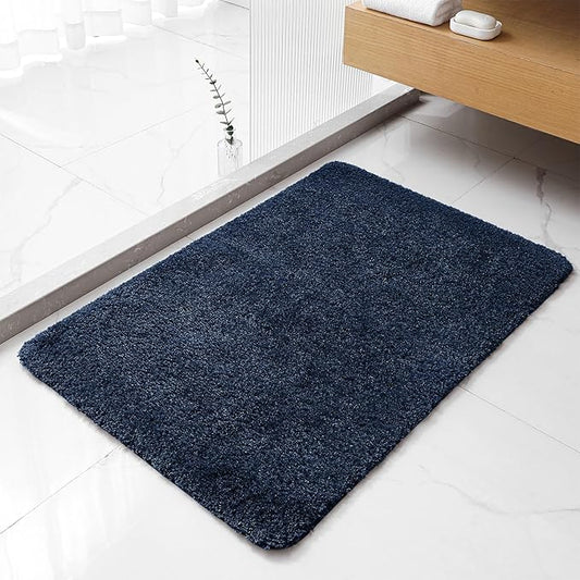 Navy Blue Bathroom Rugs 24"x36" - Fluffy Microfiber Bath Mat, Non Slip and Absorbent Bathroom Floor Mat, Machine Washable Plush Rug - Ideal for Tub, Cabinet or Washroom