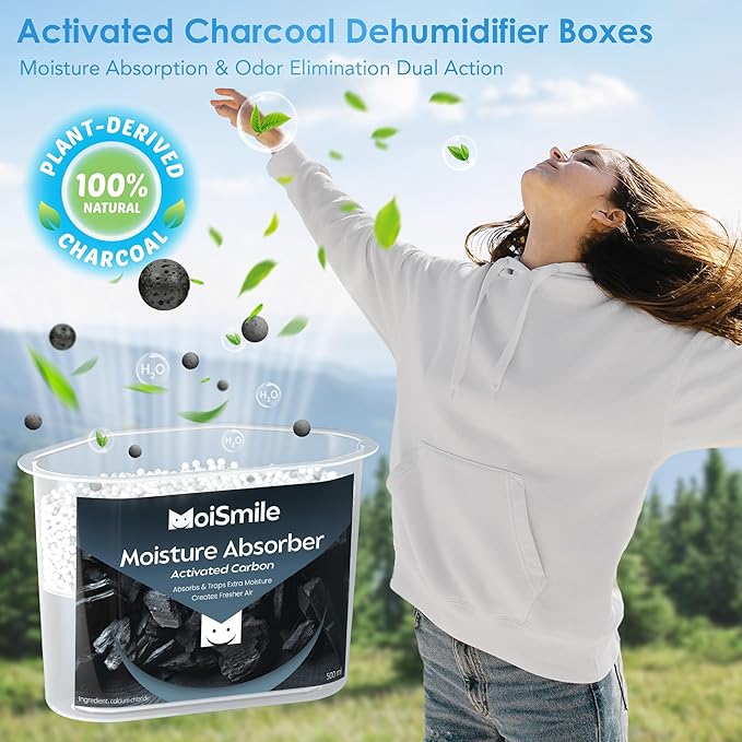Moisture Absorbers 6 Pack, Activated Carbonfor Closet Dehumidifier Moisture Absorbers, 10.5 oz Refillable Humidity Absorber Boxes for Closet, Car ＆ Basement