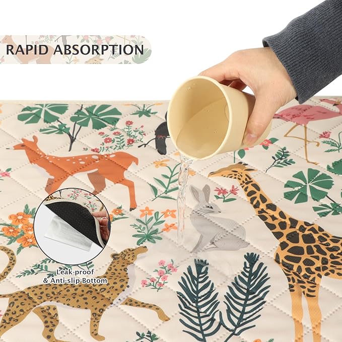 IEUUMLER Washable Pee Pads for Dogs, 2 Pack Forest Pattern Reusable Waterproof Puppy Pads, Non-Slip Super Absorbent Dog Training Pad for Playpen Crate Bed EU013 Beige Jungle, 24x24