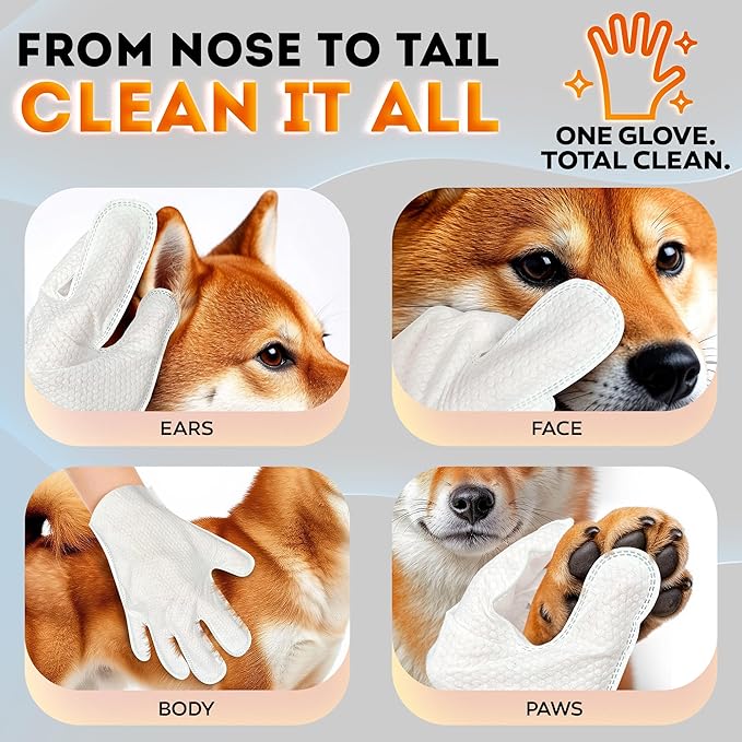 Pet Cleaning Deodorizing Glove Wipes for Dogs and Cats –Suitable for Eyes, Ears, Paws & Body–Hypoallergenic Hydrating & Nourishing–Lavender Scent–Ideal for Daily Care & Travel–18 Count (Lavanda)