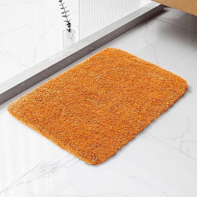 Orange Bathroom Rugs 17"x24" - High-Density Microfiber Bath Mat, Fluffy Non Slip Absorbent and Washable Bathroom Mat - Ideal for Small Spaces, Vanity, Toilet, or Pet Mat
