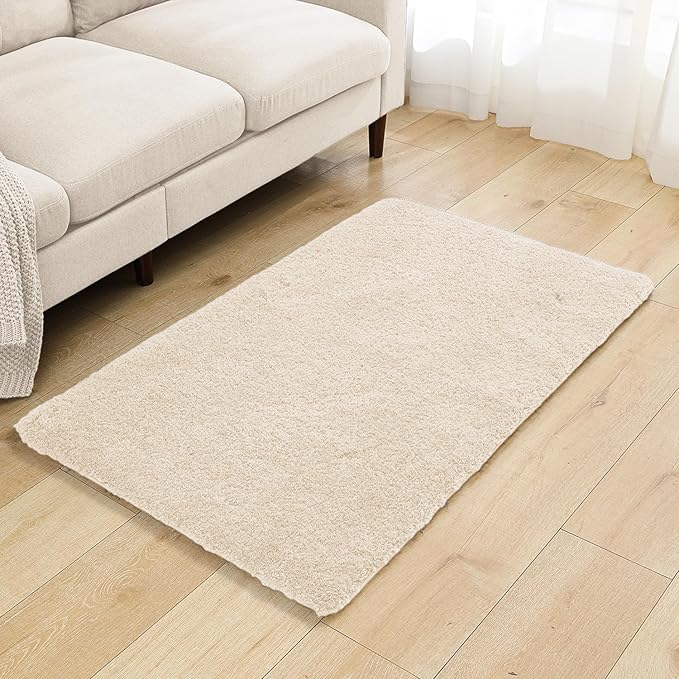 Beige Bathroom Rugs 30"x50" - Large Bath Mat for Bathroom Floor, Fluffy Microfiber Plush Rug, Non Slip and Washable - Great for Living Room, Bedroom or Kitchen Mat