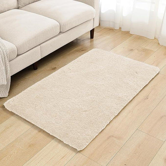 Beige Bathroom Rugs 30"x50" - Large Bath Mat for Bathroom Floor, Fluffy Microfiber Plush Rug, Non Slip and Washable - Great for Living Room, Bedroom or Kitchen Mat