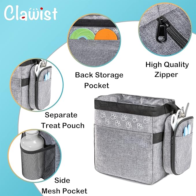 CLAWIST Dog Travel Bag with Treat Pouch, Airline Approved Dog Bags for Traveling, 2 Dog Food Travel Container, 2 Travel Bowls, Weekend Dog Travel Bag for Supplies, Dog Travel Kit Accessories