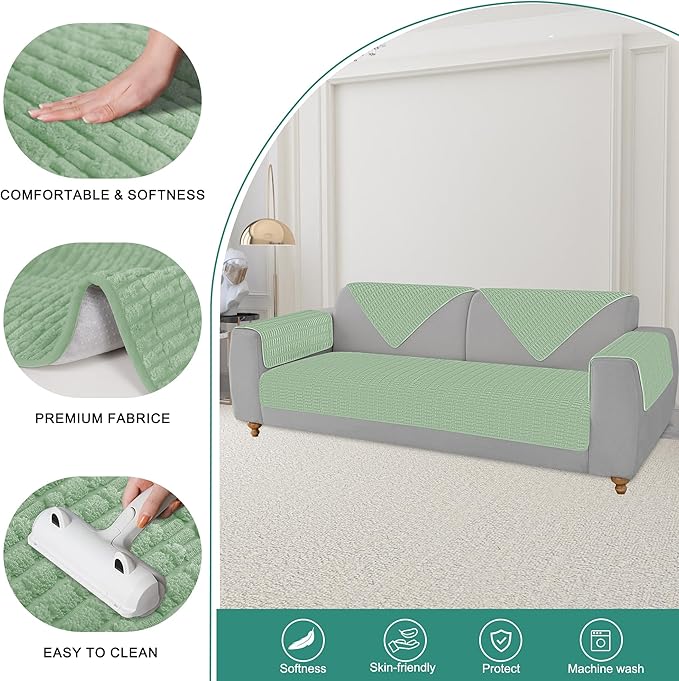 Foxdecor Couch Arm Cover Sofa Armrest Cover Armchair Covers, Anti-Slip Couch Arm Protectors Sofa Arm Covers Pack of 2pcs. (Sage Green 26x26 Inch)