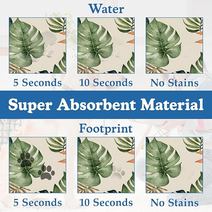 Boho Tropical Palm Pet Feeding Mat-Christmas Stocking Quick Dry Absorbent Dog Cat Food Mat, Non Slip Waterproof Bowl Placemat for Messy Eaters, Pet Accessories for Floors 16"x24"
