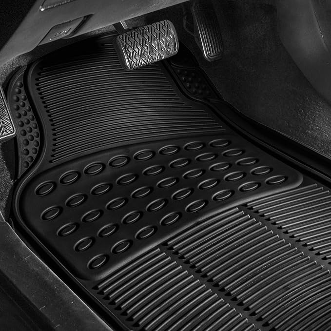 FH Group Climaproof™ Trimmable Non-Slip Vinyl Floor Mats 3 Row Set - Universal Fit for Cars Trucks and SUVs (Black) F11306 + F16400