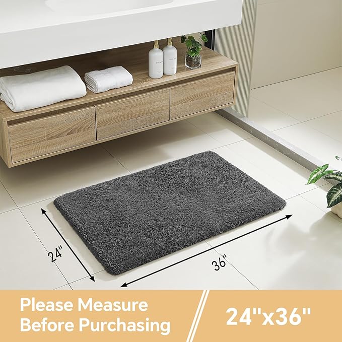Dark Gray Bathroom Rugs 24"x36" - Fluffy Microfiber Bath Mat, Non Slip and Absorbent Bathroom Floor Mat, Machine Washable Plush Rug - Ideal for Tub, Cabinet or Washroom