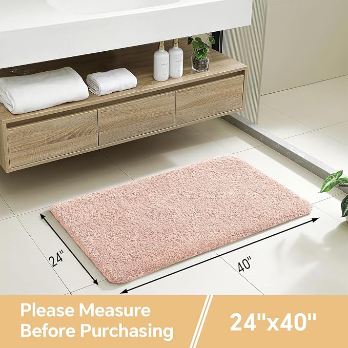 Dusty Pink Bathroom Rugs 24"x40" – Large Plush Microfiber Bath Mat, Soft Non Slip Floor Mat, Absorbent and Washable Rug – Perfect for Bathroom or Bedroom Use