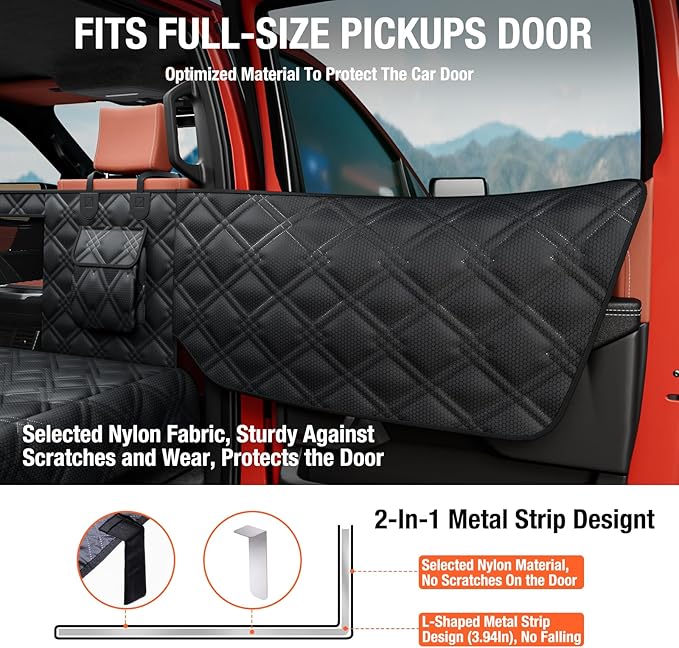 Truck Back Seat Extender for Dogs – Waterproof Full Size Pickup Pet Seat Cover with Door Protection, Hard Bottom Holds 420 lbs Dog Hammock for F150, RAM 1500 & More