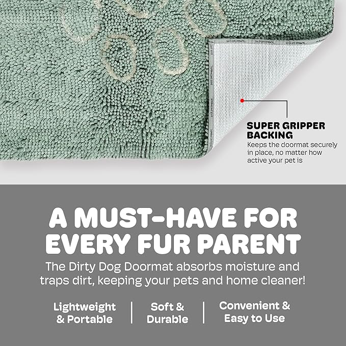 Dog Gone Smart Dirty Dog Doormat - Fast Drying Rug with Super Gripper Backing for Clean Floors - Super Absorbent and Machine Washable Mat for Muddy Paws - Pacific Blue