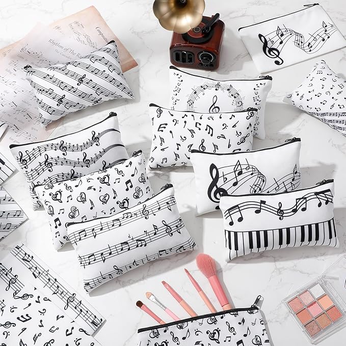 Reginary 20 Pieces Musical Note Makeup Bag for Women, Music Teacher Gift for Women Thank You Lovers Cosmetic Bag Piano Travel Zipper Pouch for Teachers' Day Christmas Birthday Graduation