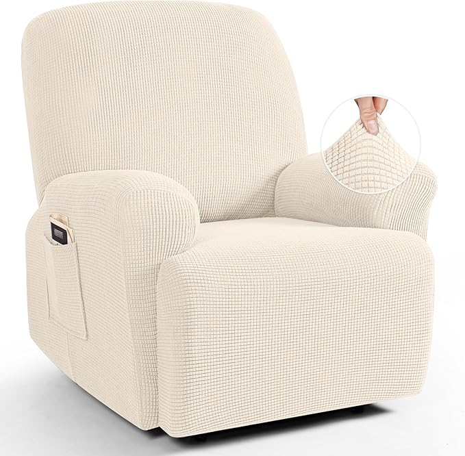 TAOCOCO Recliner Cover 4-Pieces, Recliner Stretch Sofa Slipcover, Recliner Cover 1 Seat, Couch Protector Soft, Furniture Protector Covers with Elastic,Chair Covers Jacquard Pattern (Beige)