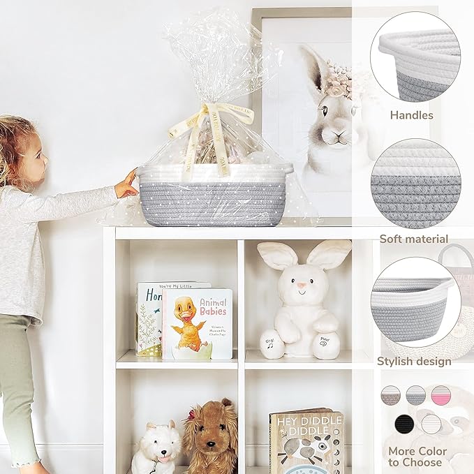 CHICVITA Easter baskets, Cute Basket for Decor, Dog Toy Storage, Empty Gift Baskets to Fill, 12"x 8"x 5", Grey