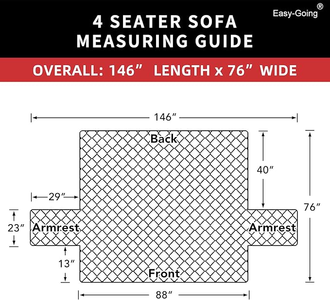 Easy-Going 4 Seater Sofa Slipcover Reversible Sofa Cover Water Resistant Couch Cover with Foam Sticks Elastic Straps Furniture Protector for Pets Children Dog Cat (XX-Large, Gray/Gray)