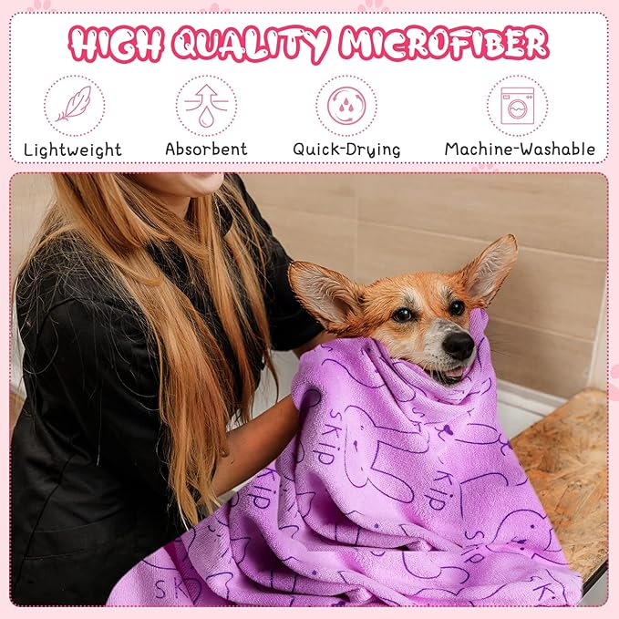 Tatuo 22 Pcs Dog Towels for Drying 20 x 40 Inch Pet Bath Towels Absorbent Microfiber Towel Quick Drying Puppy Bathing Supplies for Small Medium Large Dog Puppy Cat(Colorful,Rabbit Pattern)