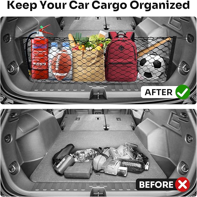 Trunk Cargo Net for 2018-2025 2026 Chevy Equinox & GMC Terrain Accessories Envelope Style Mesh Trunk Net Organizer and Storage Stretchable Elastic Nylon Rear Cargo Netting with Hooks