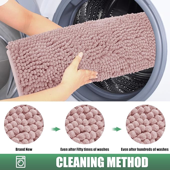 IM HOME Chenille Absorbent Outdoor Doormat 48" x 30", Washable Muddy Door Mats for Dog Non Slip Indoor Doormat Dog Mat for Muddy Paw Front Inside Doormats for Entryway Dusty Pink