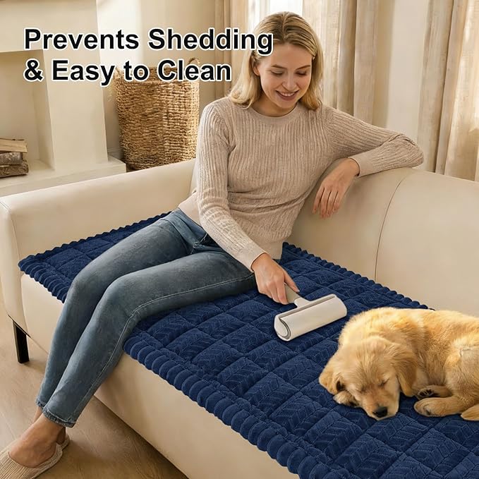 Smiry Non Slip Couch Armrest Covers for Dogs, Fuzzy Pet Couch Arm Covers for Sofa Pet Friendly, Soft Sofa Slipcovers Recliner Chair Arm Protector Washable (Navy, 35.4" x 35.4")